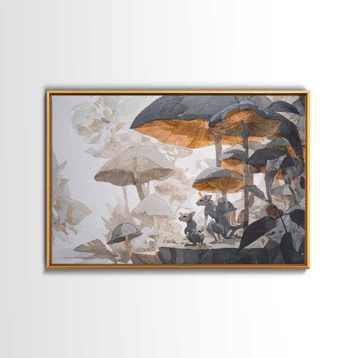 Mythic Waterfall Guarded by White Wolves Canvas Print, Fantasy Art, Prints, Living Room Decor, Oil Painting, Mythic, Landscape, FAN-3x2-4