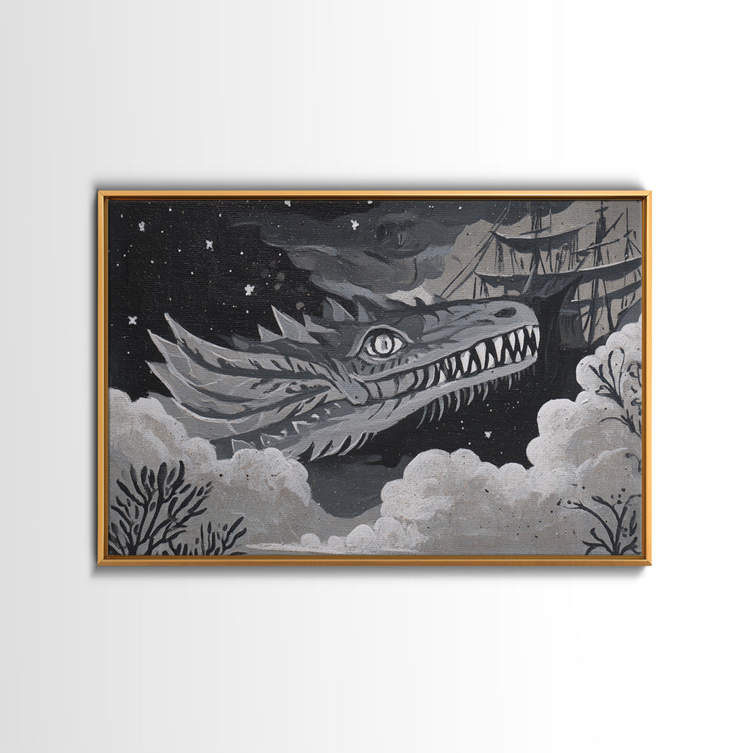 Dragon Soaring Above Jagged Mountain Peaks Canvas Print, Fantasy Art, Surreal Art, Living Room Decor, Fine Art, Mythic, FAN-3x2-53