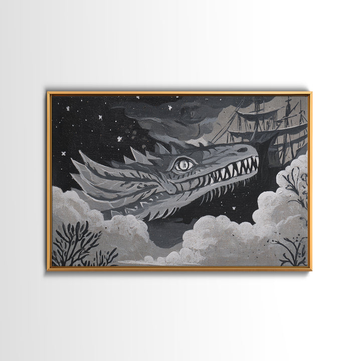 Dragon Soaring Above Jagged Mountain Peaks Canvas Print, Fantasy Art, Surreal Art, Living Room Decor, Fine Art, Mythic, FAN-3x2-53