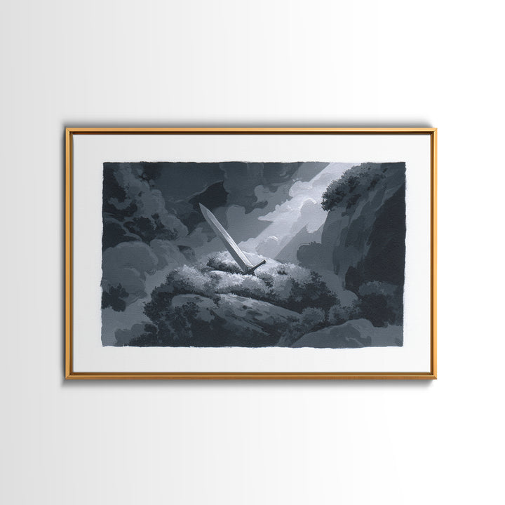 Magic Sword Embedded Framed Canvas Print, Fantasy Art, Digital Print, Living Room Decor, Fine Art, Mythic, Dragon Art, FAN-3x2-63