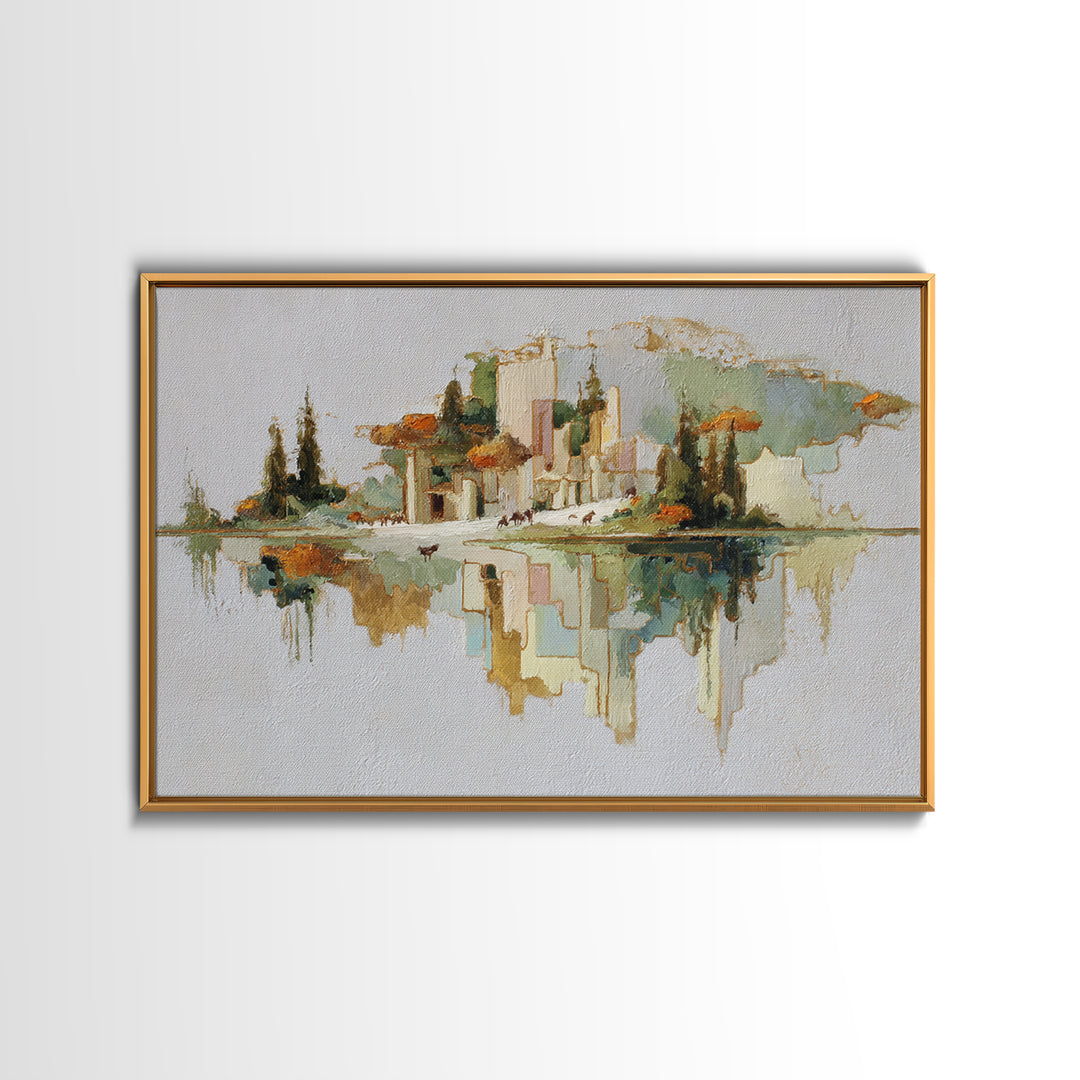 Floating Island with Waterfalls and Ancient Ruins Framed Canvas Print, Fantasy Art, Living Room Decor, Abstract Art, Mythic, FAN-3x2-7