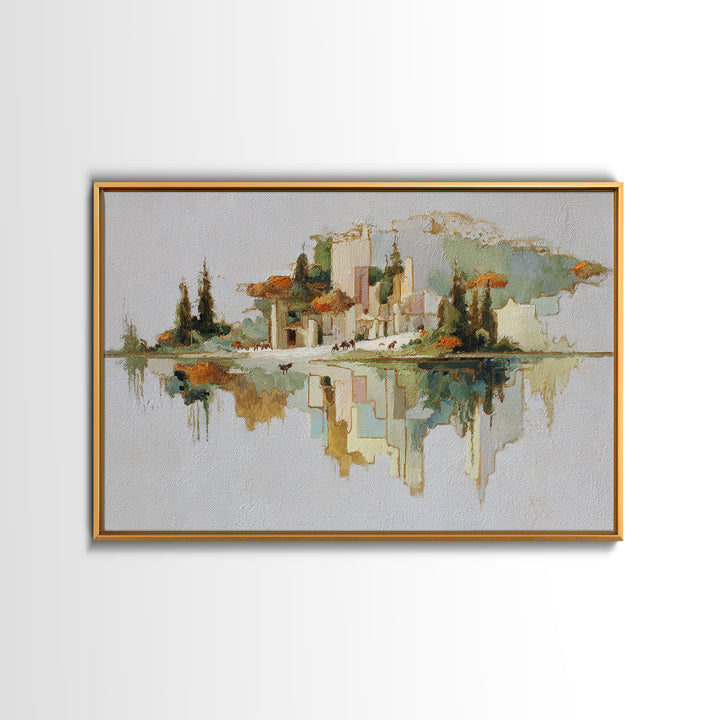 Floating Island with Waterfalls and Ancient Ruins Framed Canvas Print, Fantasy Art, Living Room Decor, Abstract Art, Mythic, FAN-3x2-7