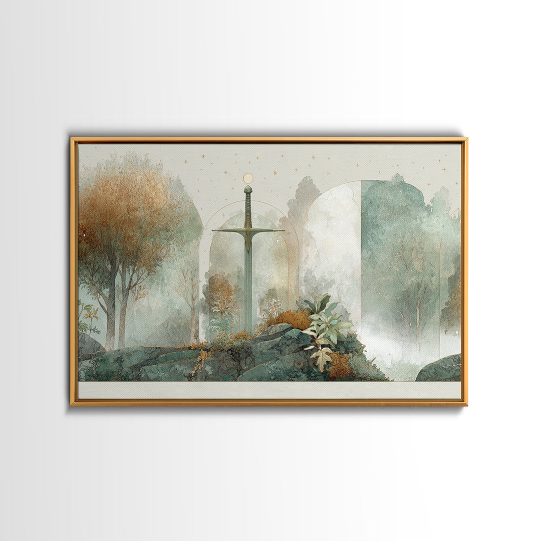 Angelic Warrior with Radiant Wings Framed Canvas Print, Fantasy Art, Minimalist Decor, Living Room Decor, Fine Art, Mythic, FAN-3x2-99
