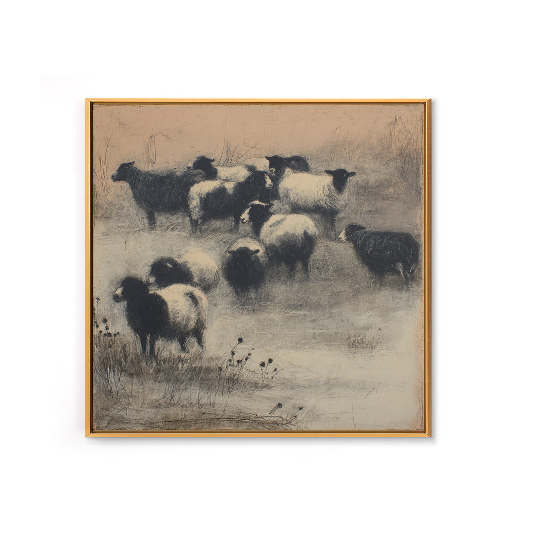Rustic Barn in Golden Field Light Framed Canvas Print, Farmhouse Art, Sage Green Wall Art, Farmhouse Decor, Fine Art, Harvest, FAR-1x1-2