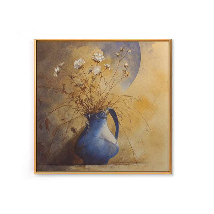 Blue Enamel Pitcher Framed Canvas Print, Farmhouse Art, Art Print, Farmhouse Decor, Watercolor Art, Harvest, Digital Art, FAR-1x1-40