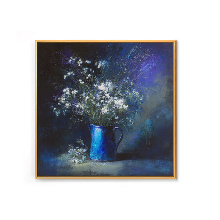 Blue Enamel Pitcher Framed Canvas Print, Farmhouse Art, Farmhouse Decor, Oil Painting, Harvest, Digital Wall Art, FAR-1x1-88