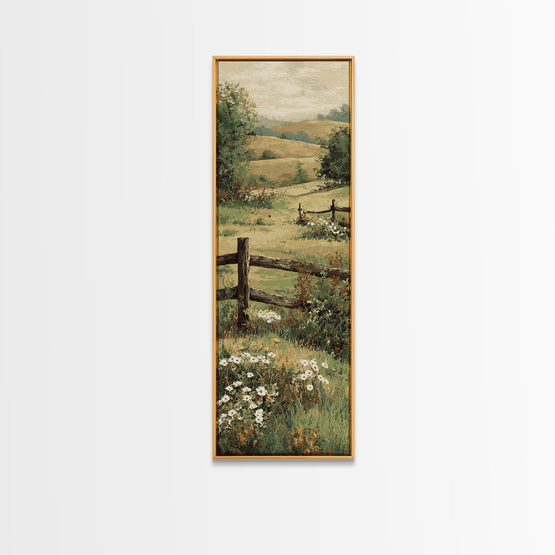 Country Landscape with Fence and Rolling Hills Canvas Print, Farmhouse Art, Floral Wall Art, Farmhouse Decor, Fine Art, Harvest, FAR-1x3-26