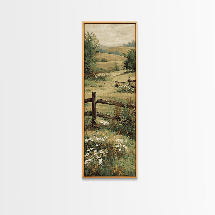 Country Landscape with Fence and Rolling Hills Canvas Print, Farmhouse Art, Floral Wall Art, Farmhouse Decor, Fine Art, Harvest, FAR-1x3-26
