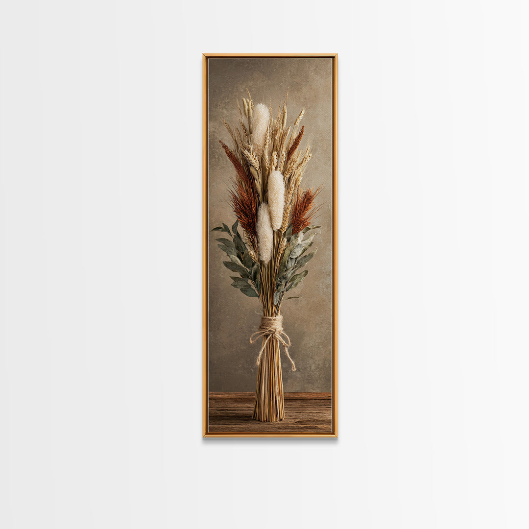 Wheat Bundle Tied Framed Canvas Print, Farmhouse Art, Landscape Art, Farmhouse Decor, Fine Art, Harvest, Textured Painting, FAR-1x3-46