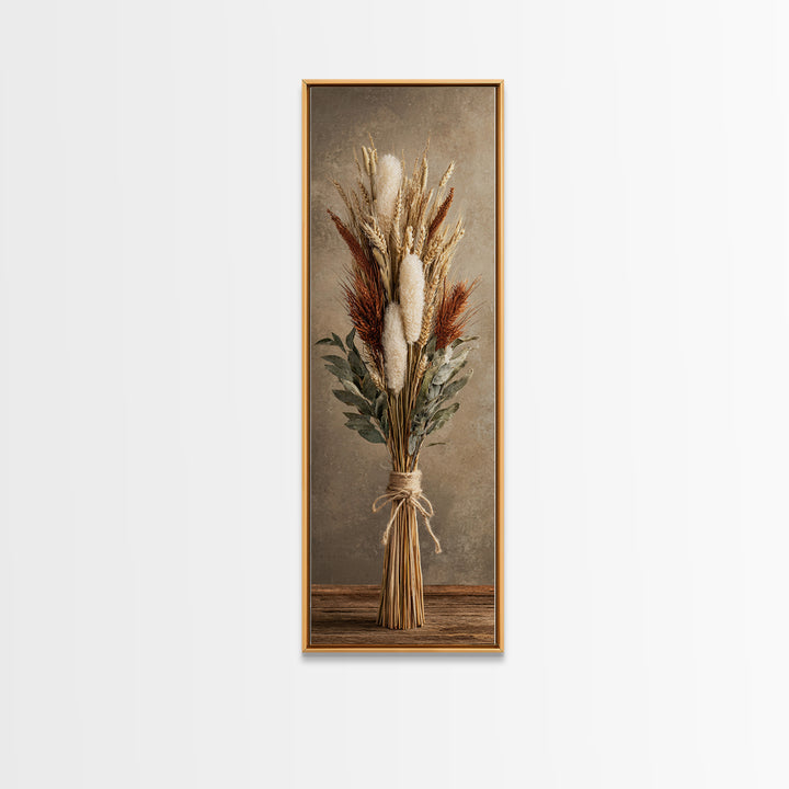 Wheat Bundle Tied Framed Canvas Print, Farmhouse Art, Landscape Art, Farmhouse Decor, Fine Art, Harvest, Textured Painting, FAR-1x3-46