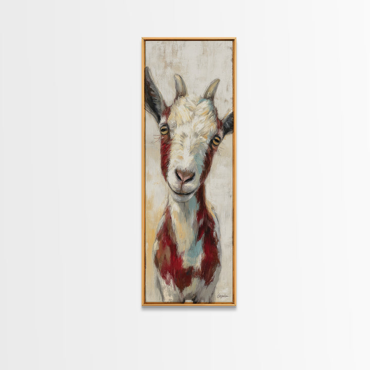 Goat Portrait with Playful Expression Framed Canvas Print, Farmhouse Art, Landscape Painting, Farmhouse Decor, Oil Painting, FAR-1x3-54