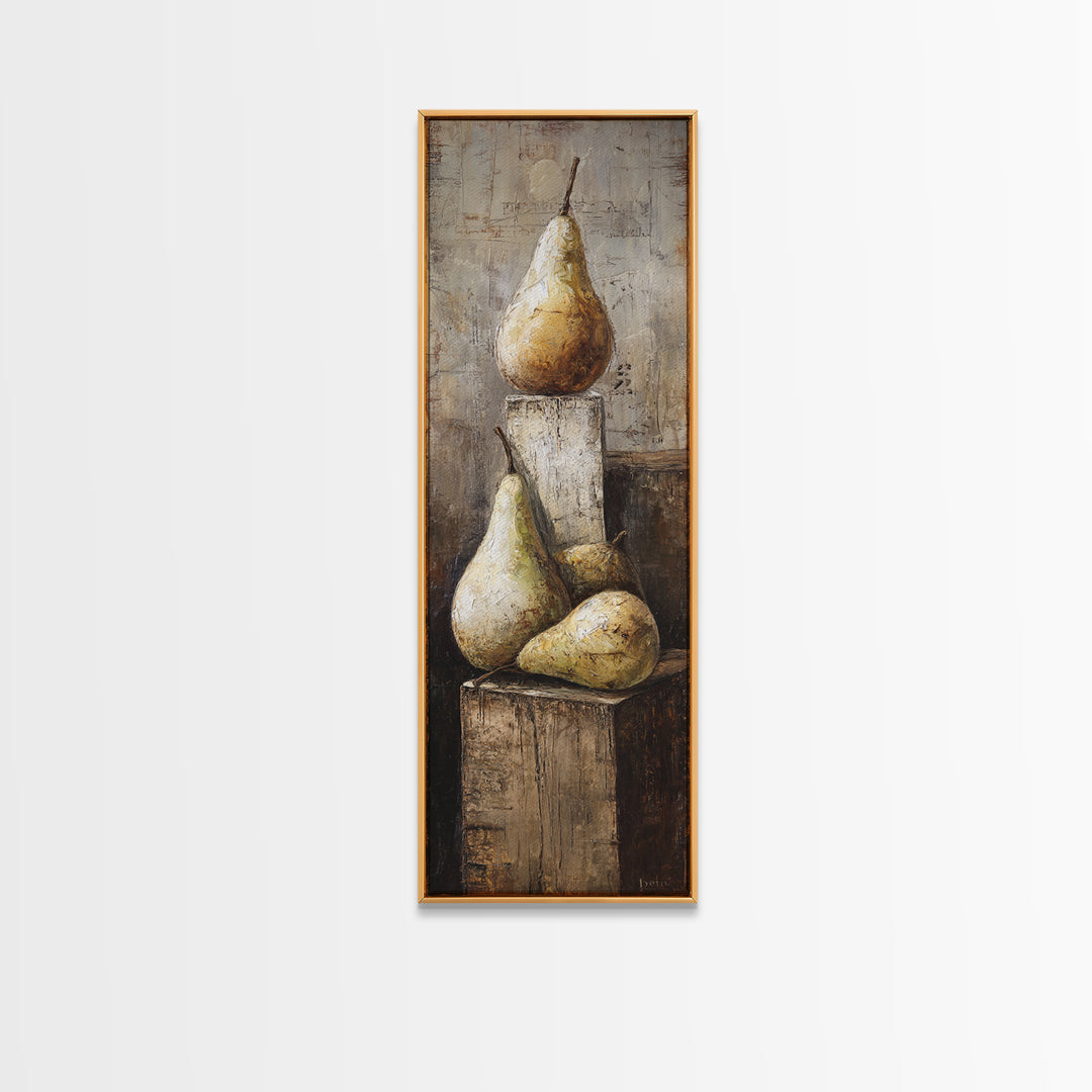 Rustic Pear Still Life on Plank Wood Canvas Print, Farmhouse Art, Digital Print, Farmhouse Decor, Oil Painting, Harvest, FAR-1x3-55