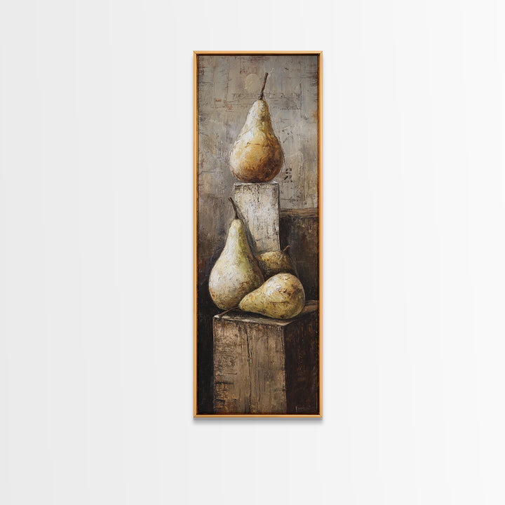 Rustic Pear Still Life on Plank Wood Canvas Print, Farmhouse Art, Digital Print, Farmhouse Decor, Oil Painting, Harvest, FAR-1x3-55