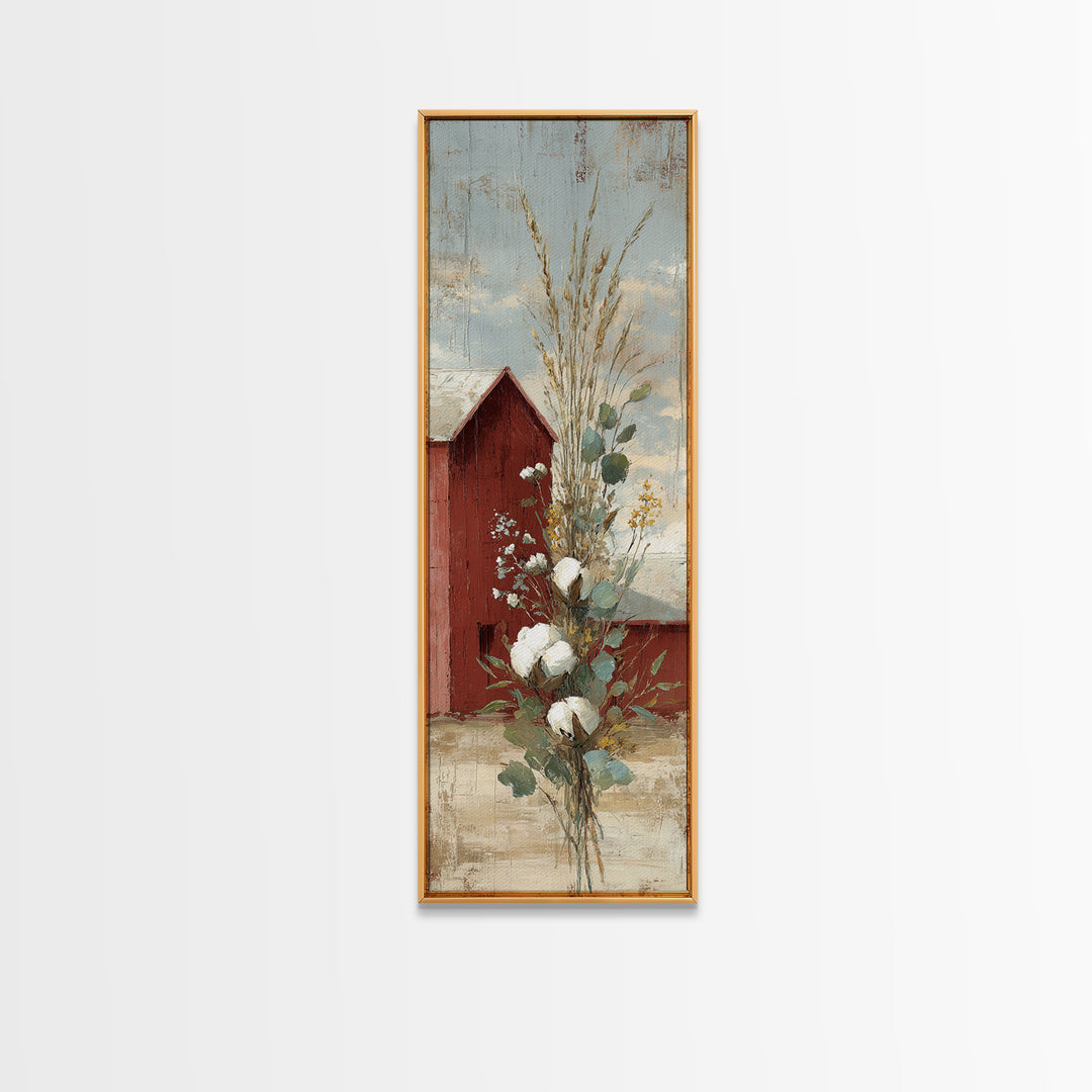 Farmhouse Wreath of Cotton Stems and Eucalyptus Canvas Print, Farmhouse Art, Printable Wall Art, Farmhouse Decor, Harvest, FAR-1x3-56