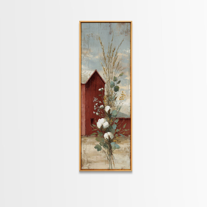 Farmhouse Wreath of Cotton Stems and Eucalyptus Canvas Print, Farmhouse Art, Printable Wall Art, Farmhouse Decor, Harvest, FAR-1x3-56