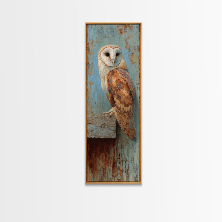 Barn Owl Perched on Aged Wood Canvas Print, Farmhouse Art, Printable Art, Farmhouse Decor, Harvest, Landscape Painting, FAR-1x3-59