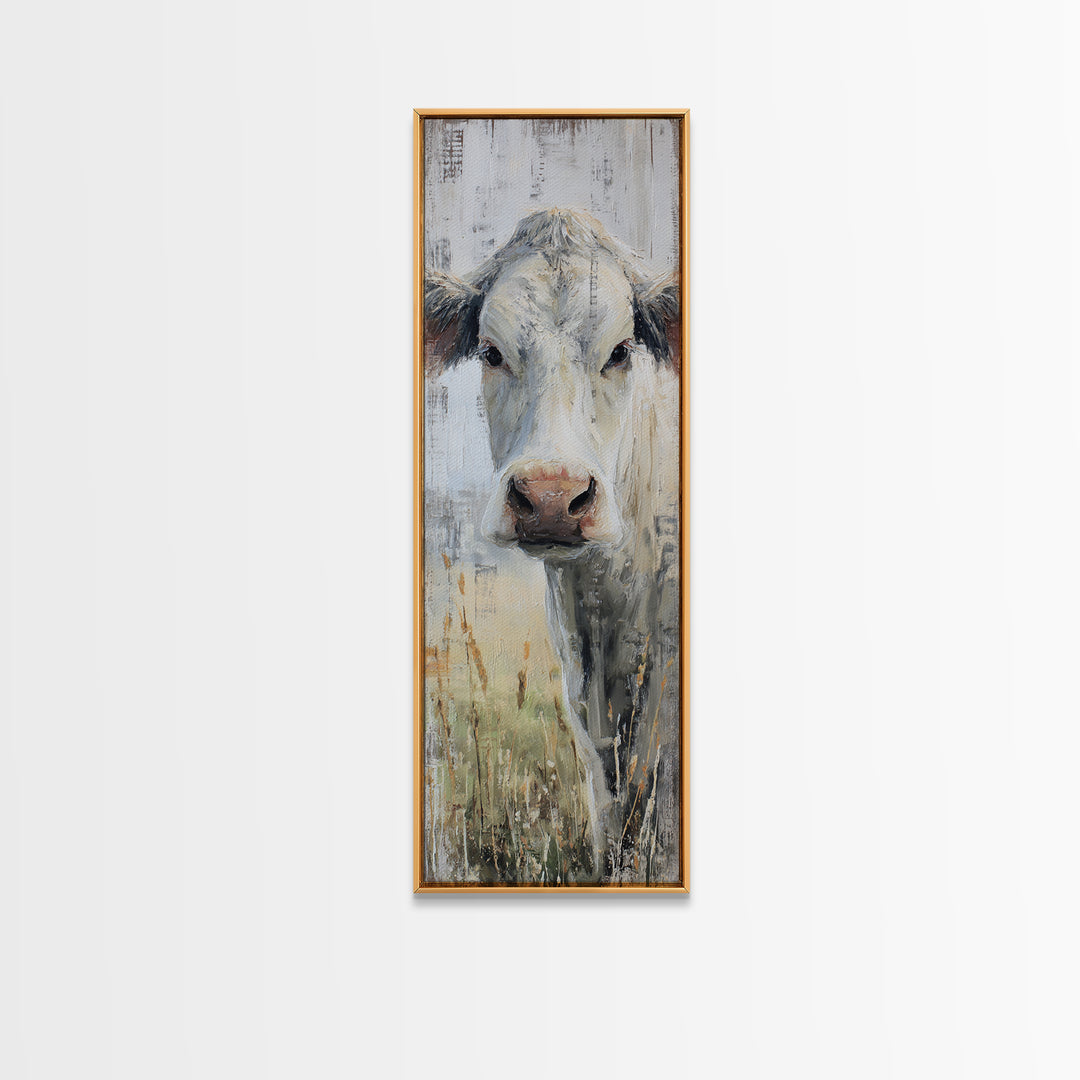 White Cow Portrait Framed Canvas Print, Farmhouse Art, Textured Painting, Farmhouse Decor, Fine Art, Harvest, Oil Painting, FAR-1x3-61