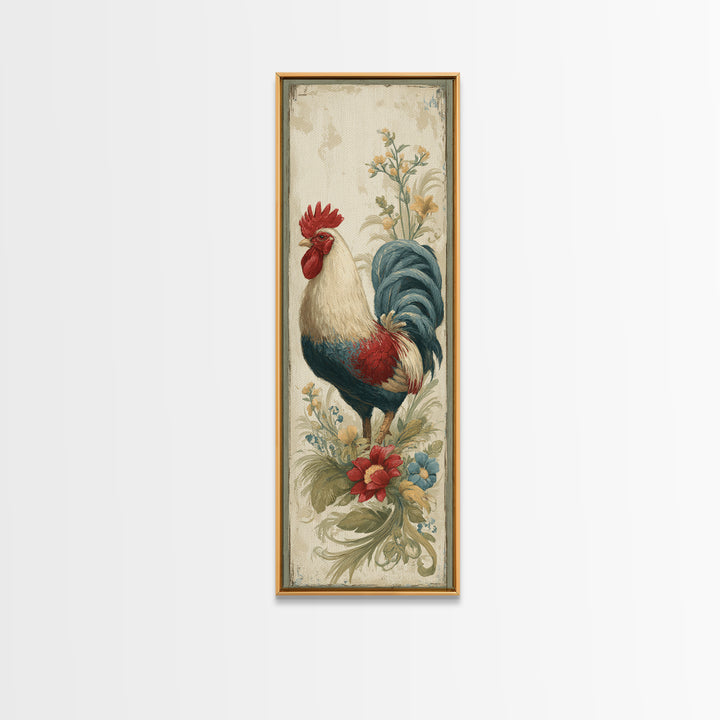 Rooster Painted in Cheerful Folk Colors Framed Canvas Print, Farmhouse Art, Digital Wall Art, Farmhouse Decor, Harvest, FAR-1x3-64