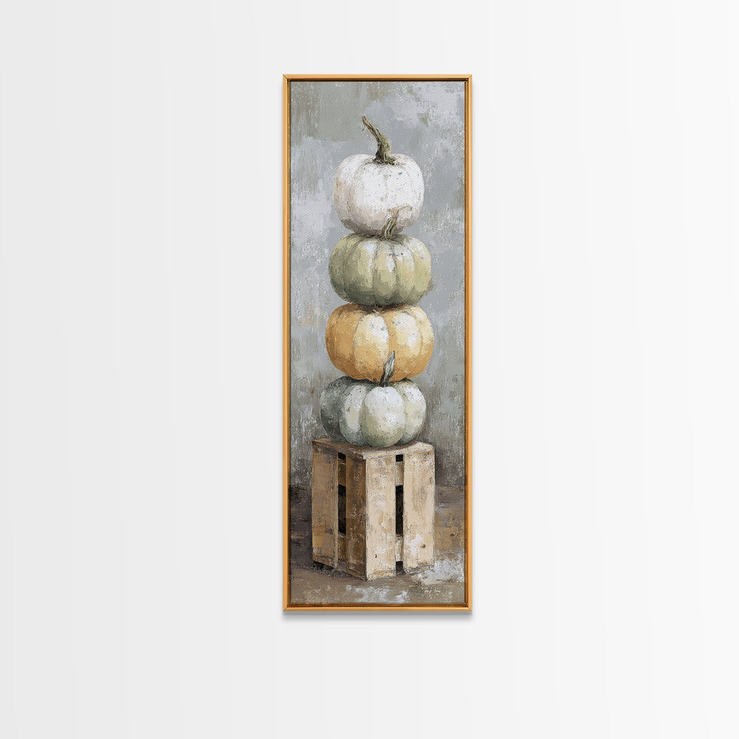 Pumpkins Stacked on a Wooden Crate Canvas Print, Farmhouse Art, Digital Prints, Farmhouse Decor, Harvest, Watercolor Painting, FAR-1x3-73