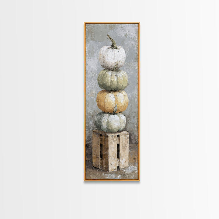 Pumpkins Stacked on a Wooden Crate Canvas Print, Farmhouse Art, Digital Prints, Farmhouse Decor, Harvest, Watercolor Painting, FAR-1x3-73