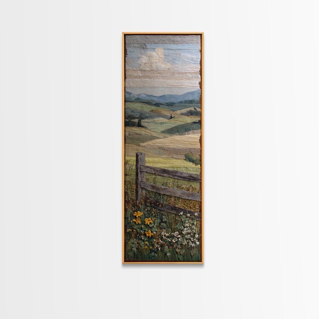 Country Landscape with Fence and Rolling Hills Framed Canvas Print, Farmhouse Art, Downloadable Art, Farmhouse Decor, Harvest, FAR-1x3-74