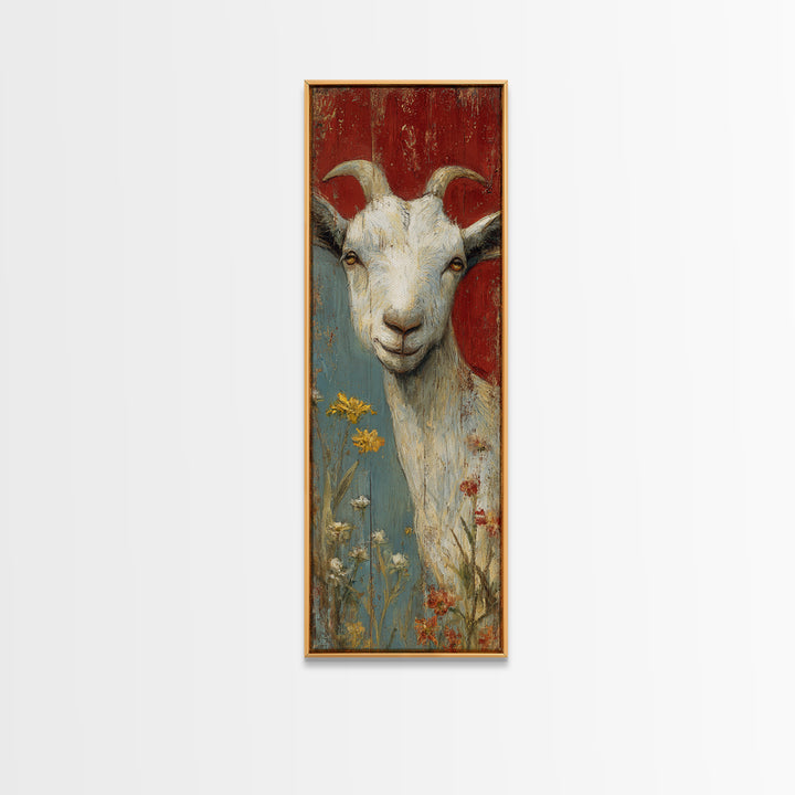 Goat Portrait with Playful Expression Canvas Print, Farmhouse Art, Botanical Art, Farmhouse Decor, Fine Art, Harvest, FAR-1x3-78