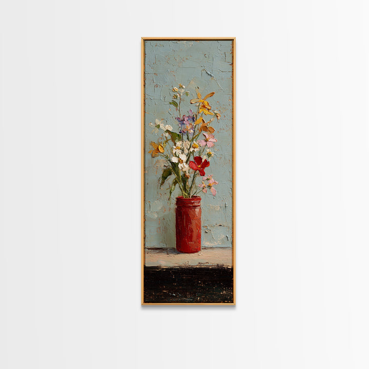 Wildflowers in a Mason Jar on Linen Framed Canvas Print, Farmhouse Art, Farmhouse Wall Art, Farmhouse Decor, Fine Art, Harvest, FAR-1x3-91