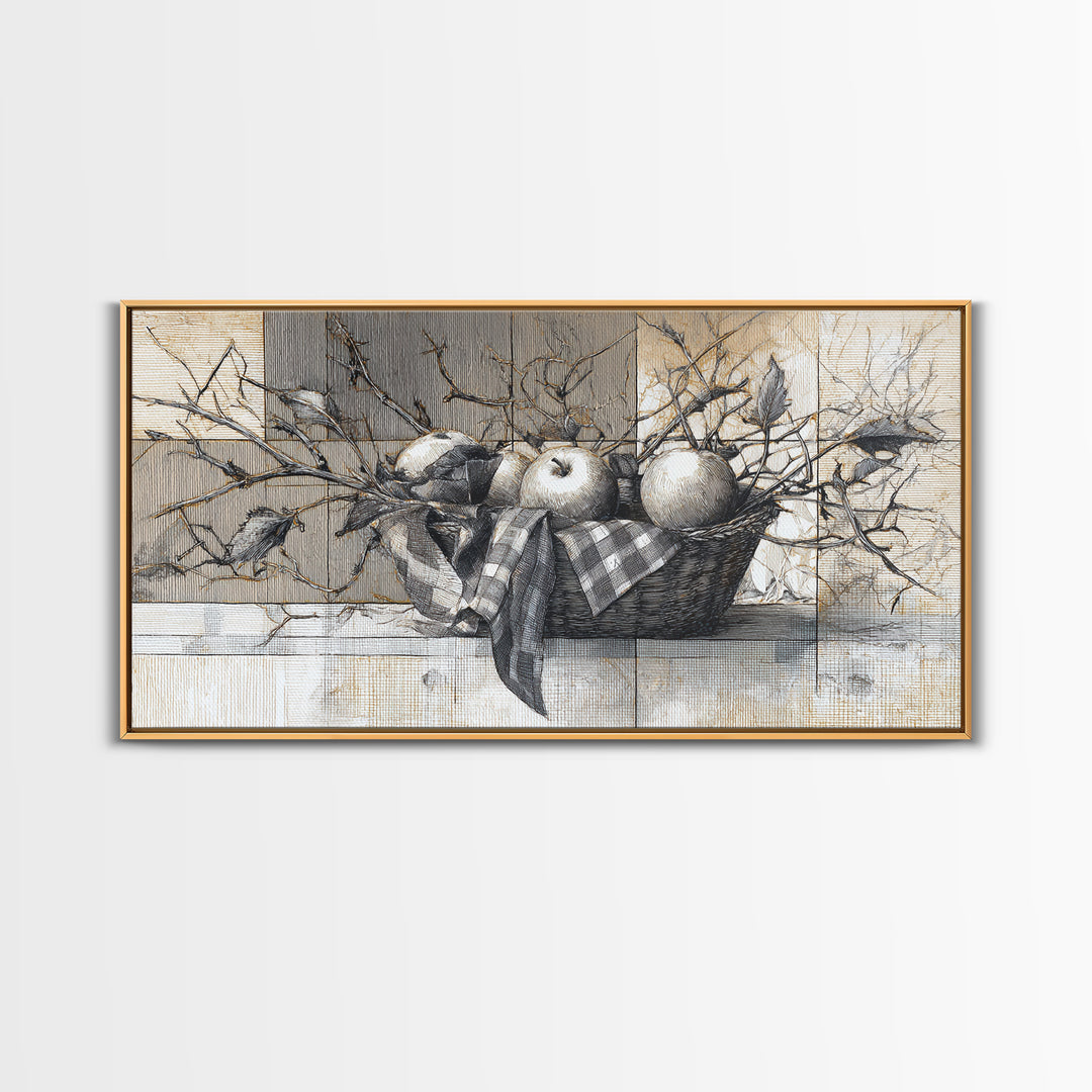 Farmhouse Wreath of Cotton Stems and Eucalyptus Framed Canvas Print, Farmhouse Art, Fine Art Print, Farmhouse Decor, Harvest, FAR-2x1-16