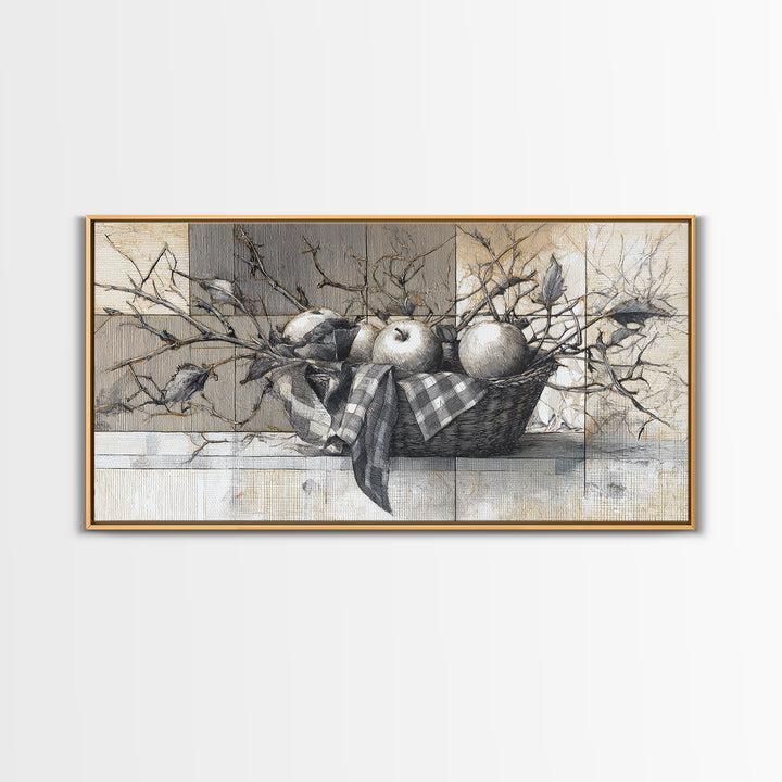Farmhouse Wreath of Cotton Stems and Eucalyptus Framed Canvas Print, Farmhouse Art, Fine Art Print, Farmhouse Decor, Harvest, FAR-2x1-16