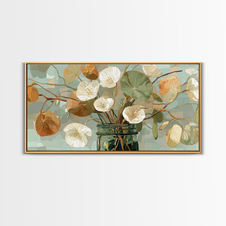 Pumpkins Stacked on a Wooden Crate Framed Canvas Print, Farmhouse Art, Oil Painting, Farmhouse Decor, Watercolor Art, Harvest, FAR-2x1-81