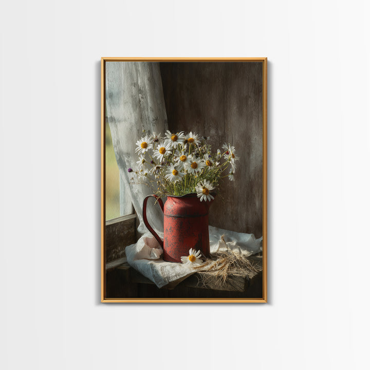 Old Milk Can Framed Canvas Print, Farmhouse Art, Art Prints, Farmhouse Decor, Oil Painting, Harvest, Sage Green Wall Art, FAR-2x3-20