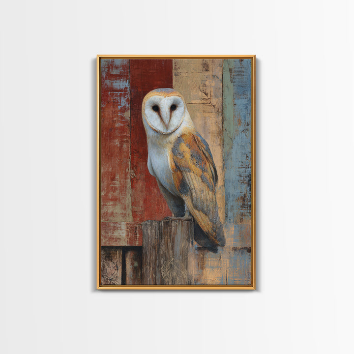 Barn Owl Perched on Aged Wood Canvas Print, Farmhouse Art, Statement Artwork, Farmhouse Decor, Fine Art, Harvest, Wall Decor, FAR-2x3-31