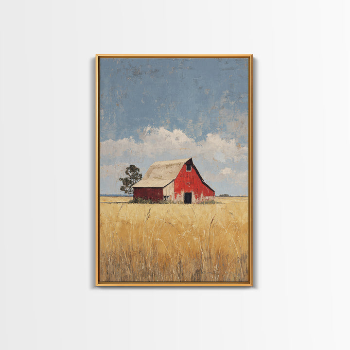 Rustic Barn in Golden Field Light Framed Canvas Print, Farmhouse Art, Contemporary Art, Farmhouse Decor, Fine Art, Harvest, FAR-2x3-34