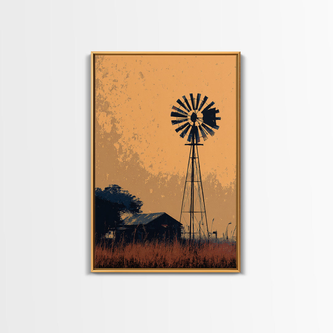 Windmill Silhouette at Sunset Canvas Print, Farmhouse Art, Art Prints, Farmhouse Decor, Fine Art, Harvest, Sage Green Wall Art, FAR-2x3-49