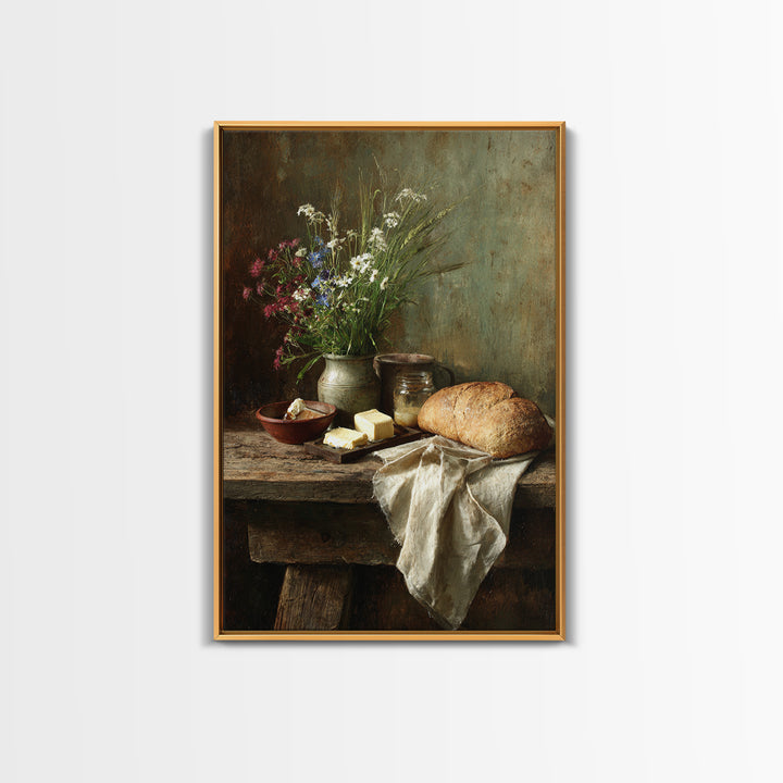 Fresh Bread Honey and Butter Still Life Framed Canvas Print, Farmhouse Art, Neutral Decor, Farmhouse Decor, Abstract Art, FAR-2x3-56