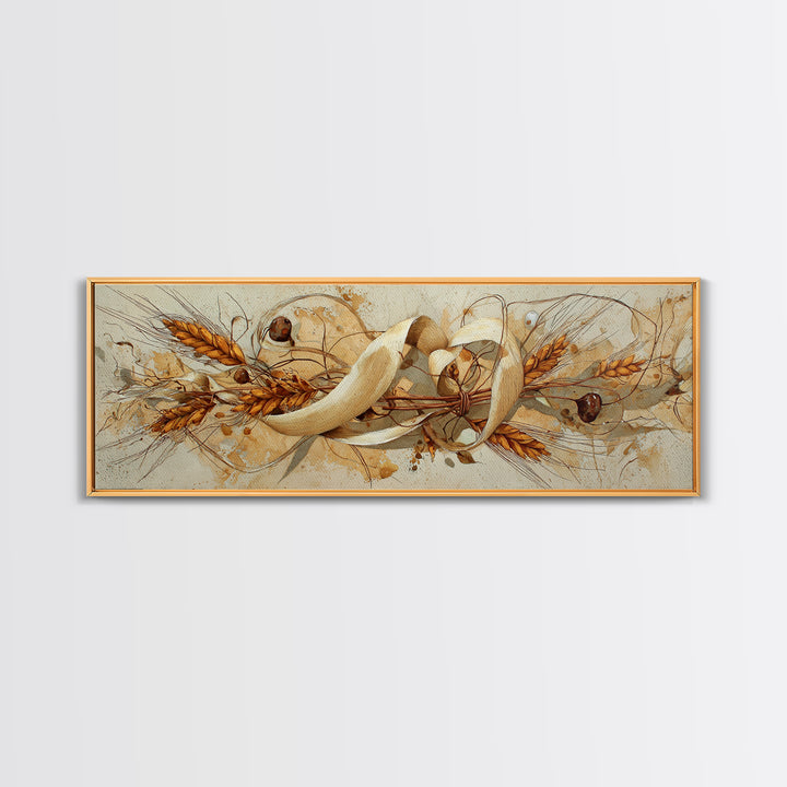 Pumpkins Stacked on a Wooden Crate Canvas Print, Farmhouse Art, Living Room Decor, Farmhouse Decor, Oil Painting, Harvest, FAR-3x1-29