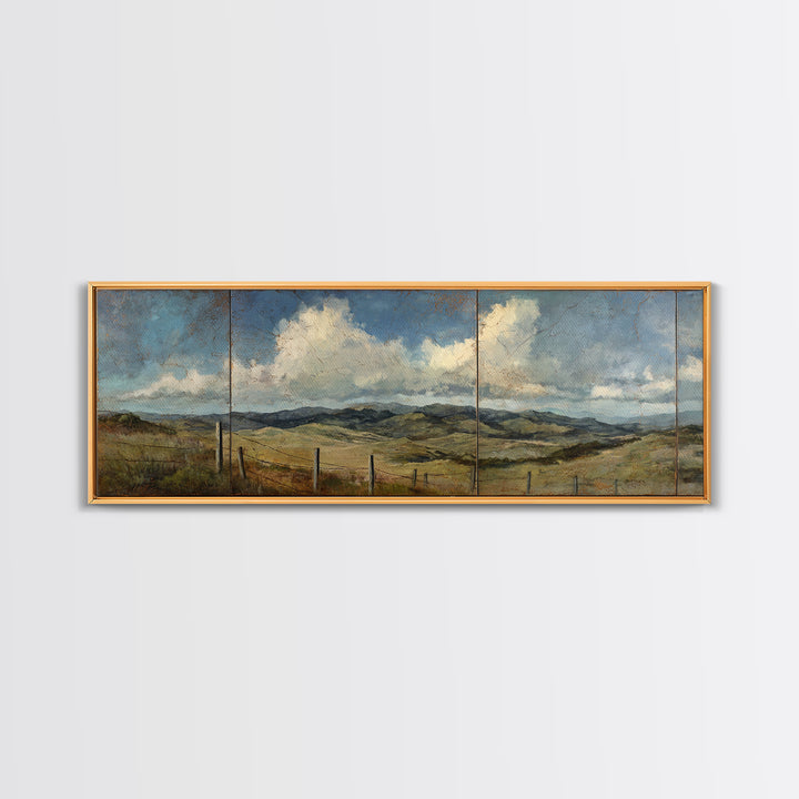 Country Landscape with Fence and Rolling Hills Canvas Print, Farmhouse Art, Wall Art, Farmhouse Decor, Fine Art, Harvest, FAR-3x1-30