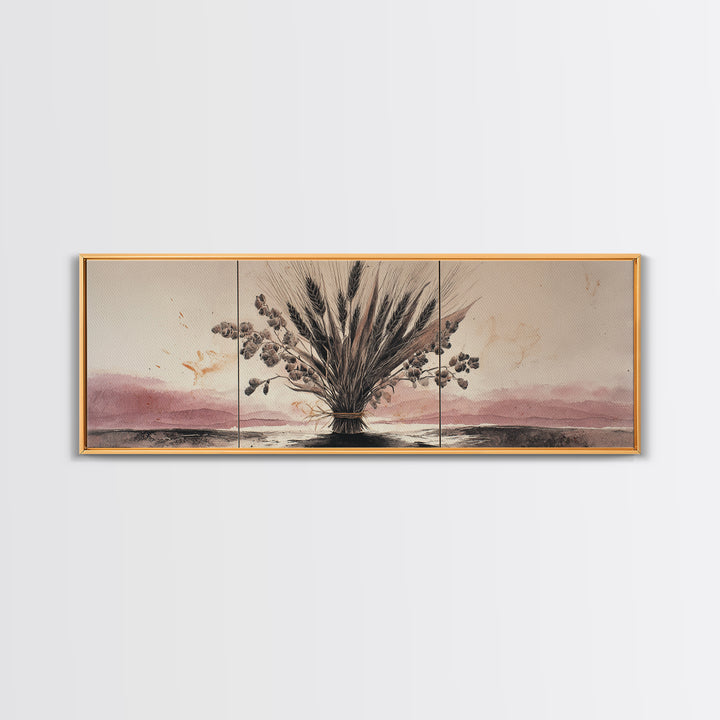 Pumpkins Stacked on a Wooden Crate Framed Canvas Print, Farmhouse Art, Oil Painting, Farmhouse Decor, Watercolor Art, Harvest, FAR-3x1-5