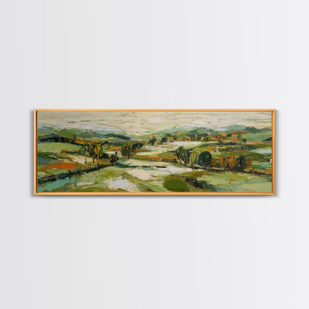 Country Landscape with Fence and Rolling Hills Canvas Print, Farmhouse Art, Floral Wall Art, Farmhouse Decor, Fine Art, Harvest, FAR-3x1-54
