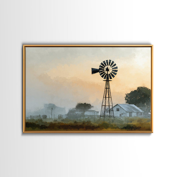 Windmill Silhouette at Sunset Framed Canvas Print, Farmhouse Art, Floral Wall Art, Farmhouse Decor, Fine Art, Harvest, FAR-3x2-45