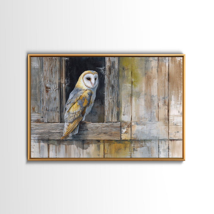 Barn Owl Perched on Aged Wood Canvas Print, Farmhouse Art, Farmhouse Wall Art, Farmhouse Decor, Fine Art, Harvest, Luxury Decor, FAR-3x2-51