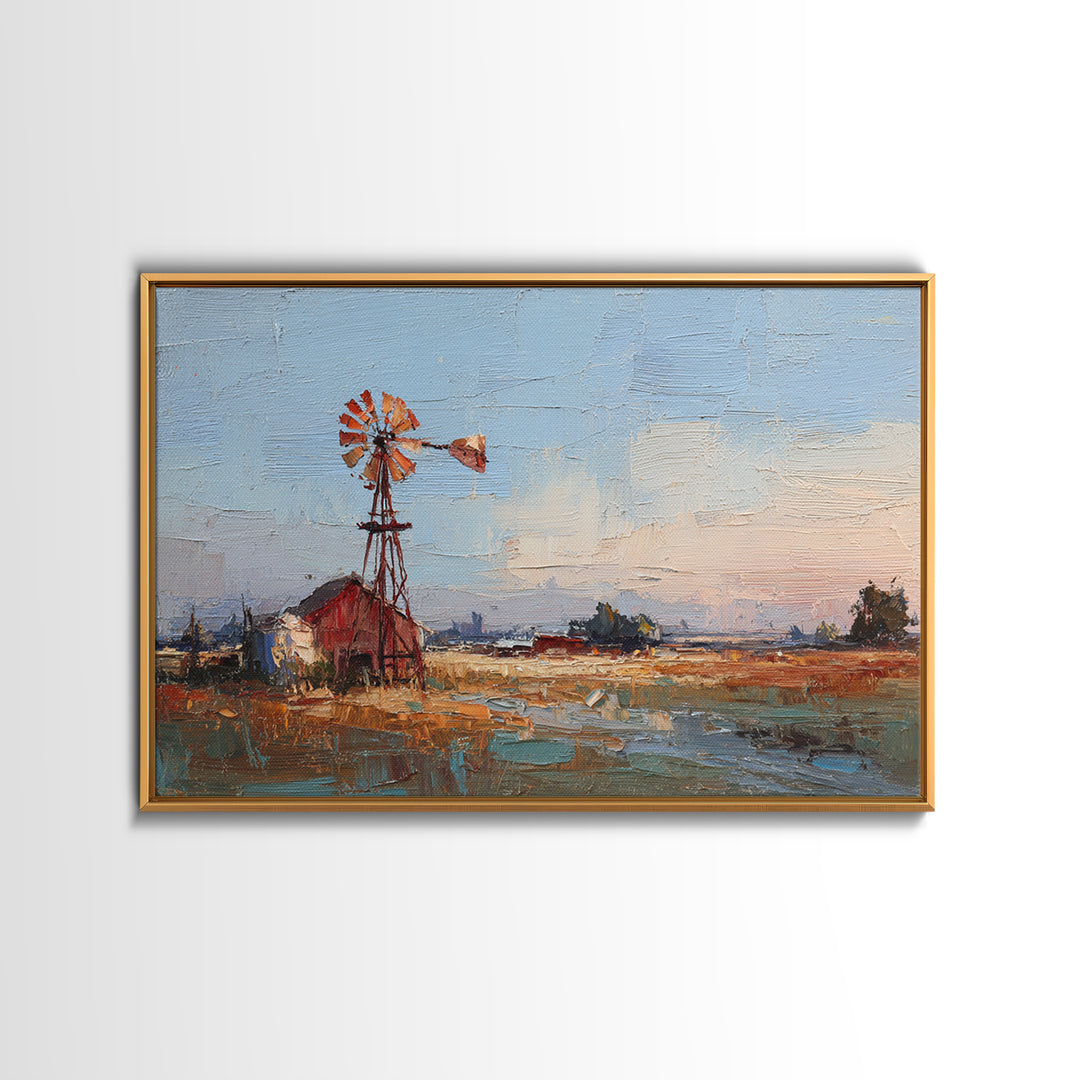 Windmill Silhouette at Sunset Framed Canvas Print, Farmhouse Art, Floral Wall Art, Farmhouse Decor, Fine Art, Harvest, FAR-3x2-69
