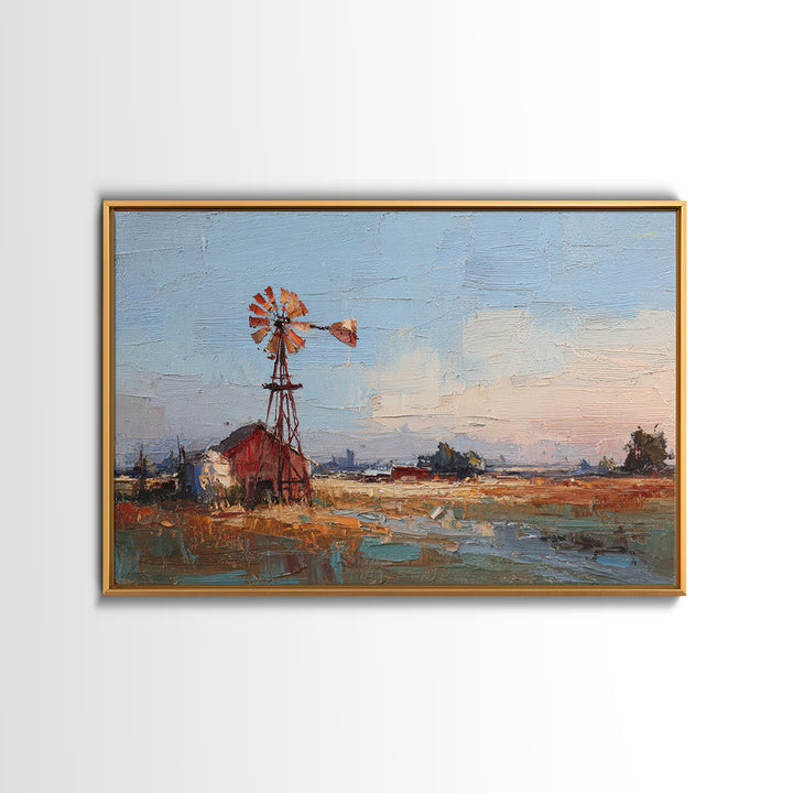 Windmill Silhouette at Sunset Framed Canvas Print, Farmhouse Art, Floral Wall Art, Farmhouse Decor, Fine Art, Harvest, FAR-3x2-69