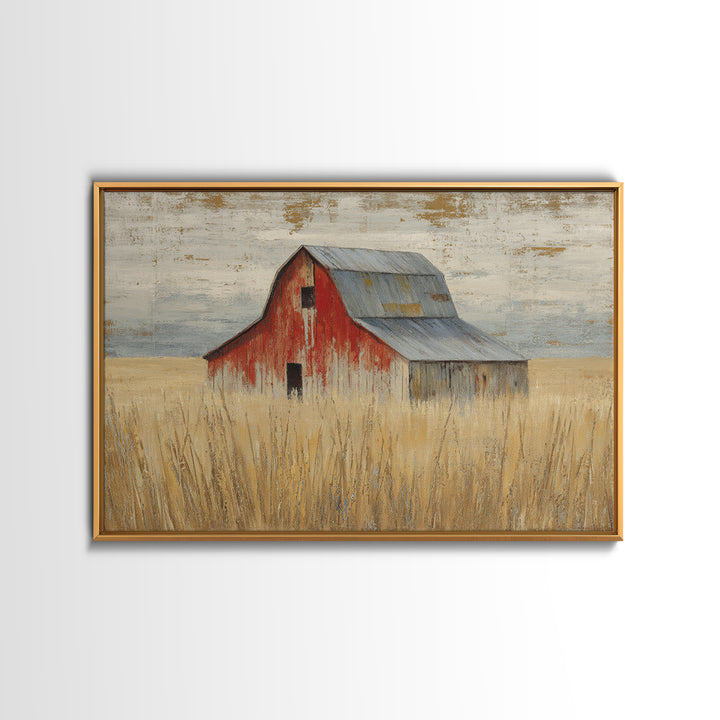 Rustic Barn in Golden Field Light Framed Canvas Print, Farmhouse Art, Botanical Prints, Farmhouse Decor, Fine Art, Harvest, FAR-3x2-78