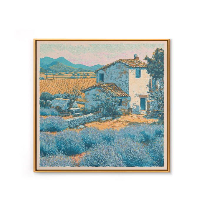 Lavender Field with Distant Stone Farmhouse Canvas Print, French Country Art, Farmhouse Wall Decor, Farmhouse Decor, Country, FCA-1x1-1