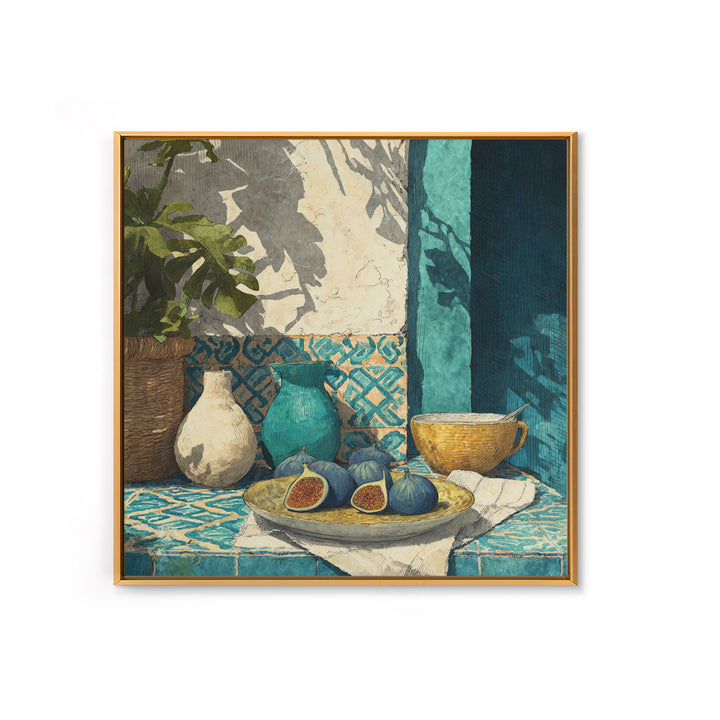 Figs on Ceramic Plate Framed Canvas Print, French Country Art, Farmhouse Wall Decor, Farmhouse Decor, Abstract Art, Country, FCA-1x1-16