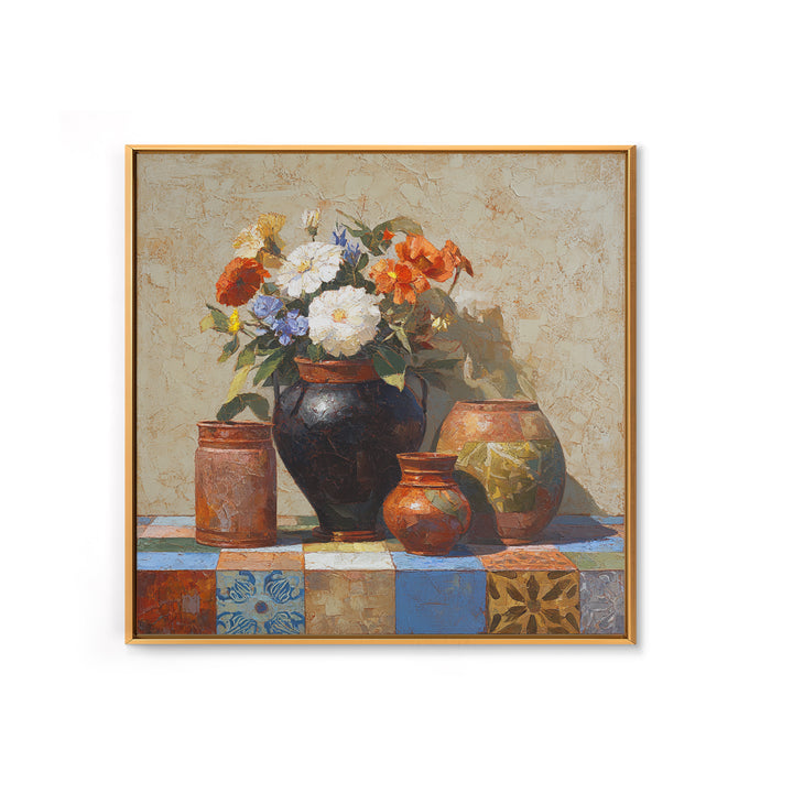 Antique Copper Pot and Flowers Still Life Canvas Print, French Country Art, French Country Decor, Farmhouse Decor, Country, FCA-1x1-24