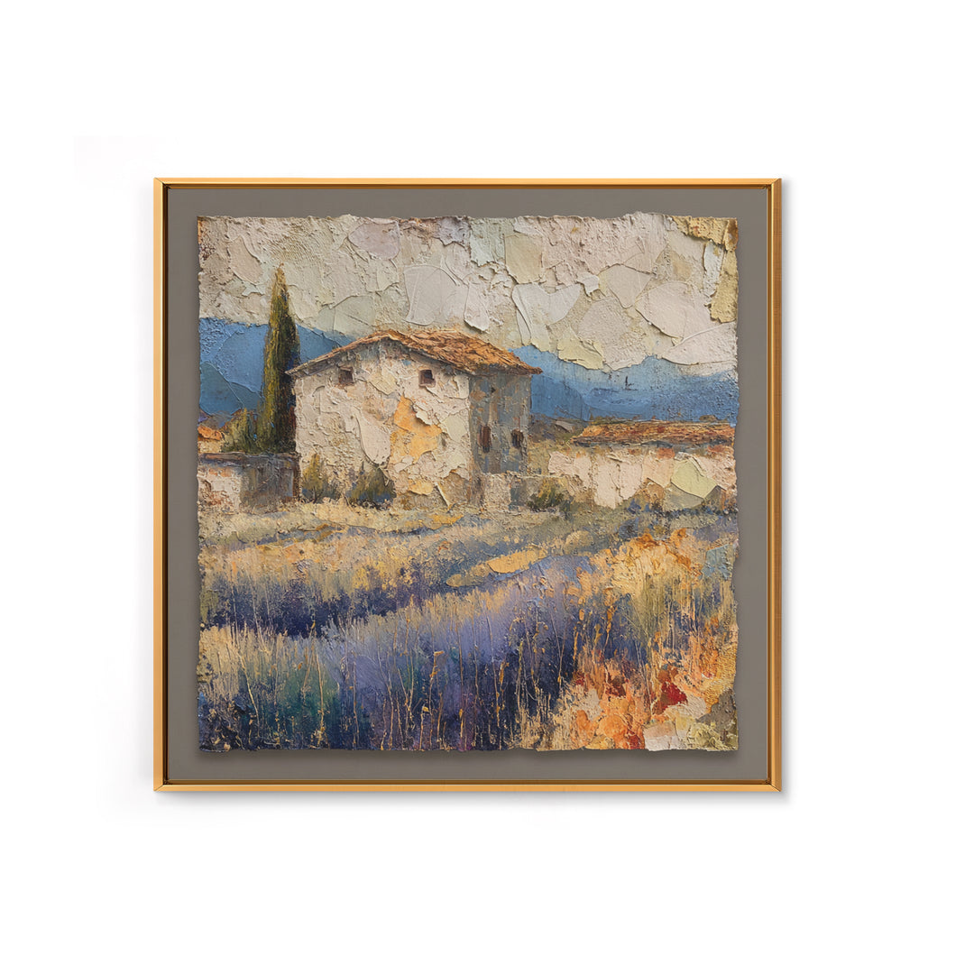 Lavender Field with Distant Stone Farmhouse Canvas Print, French Country Art, Landscape Painting, Farmhouse Decor, Country, FCA-1x1-25
