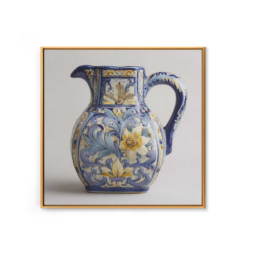 Blue and White Ceramic Pitcher Framed Canvas Print, French Country Art, Farmhouse Decor, Oil Painting, Country, FCA-1x1-27