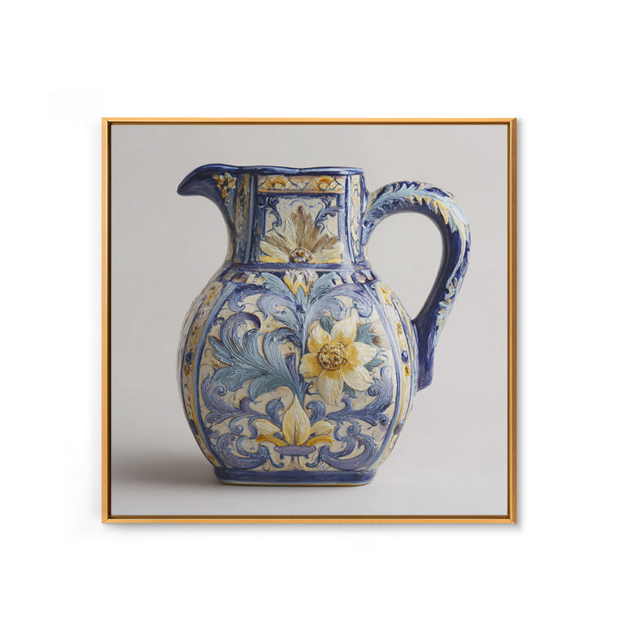 Blue and White Ceramic Pitcher Framed Canvas Print, French Country Art, Farmhouse Decor, Oil Painting, Country, FCA-1x1-27